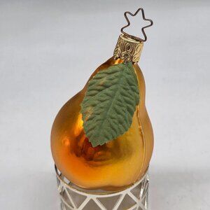Inge Glas Pear German Glass Christmas Ornament Orange 3"